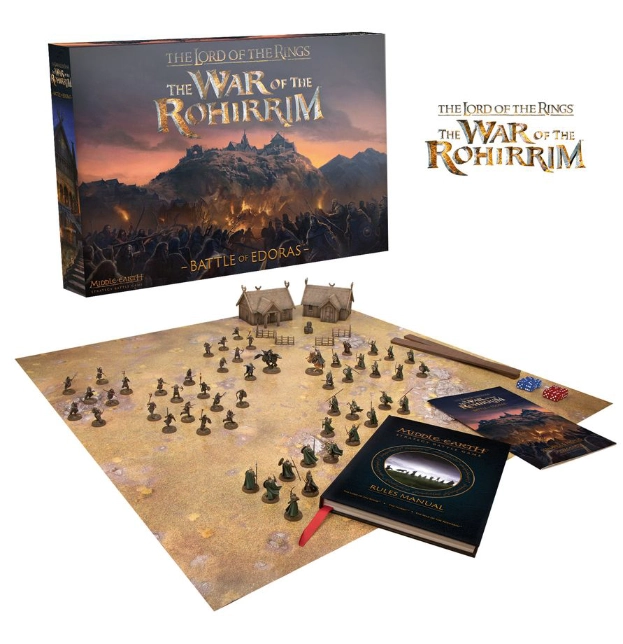 Contents of The War of the Rohirrim starter box with Rohan and Hill Tribes miniatures