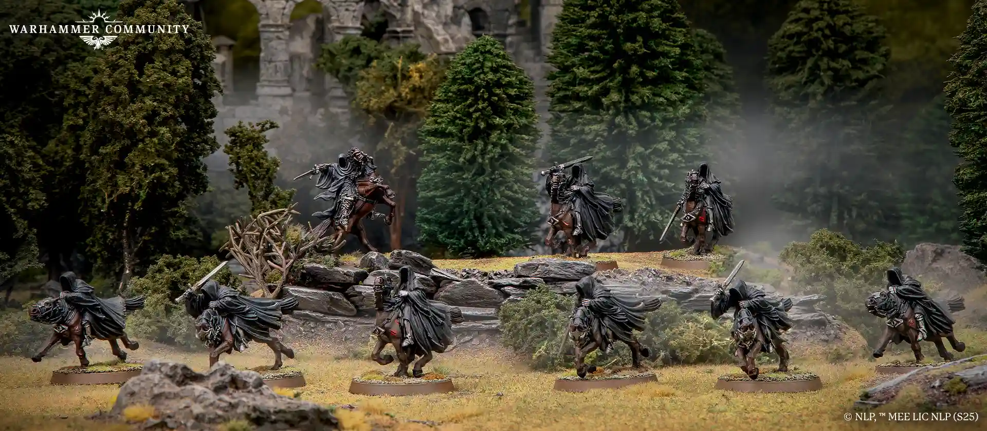Black Riders galloping forward in The Lord of the Rings miniatures game