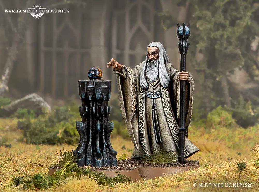 Saruman with the Palantír in The Lord of the Rings miniatures game
