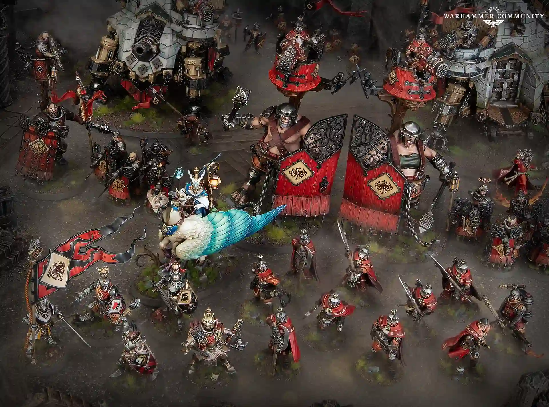 Cities of Sigmar army in Castelite formation launching a counter-attack after the gate opens