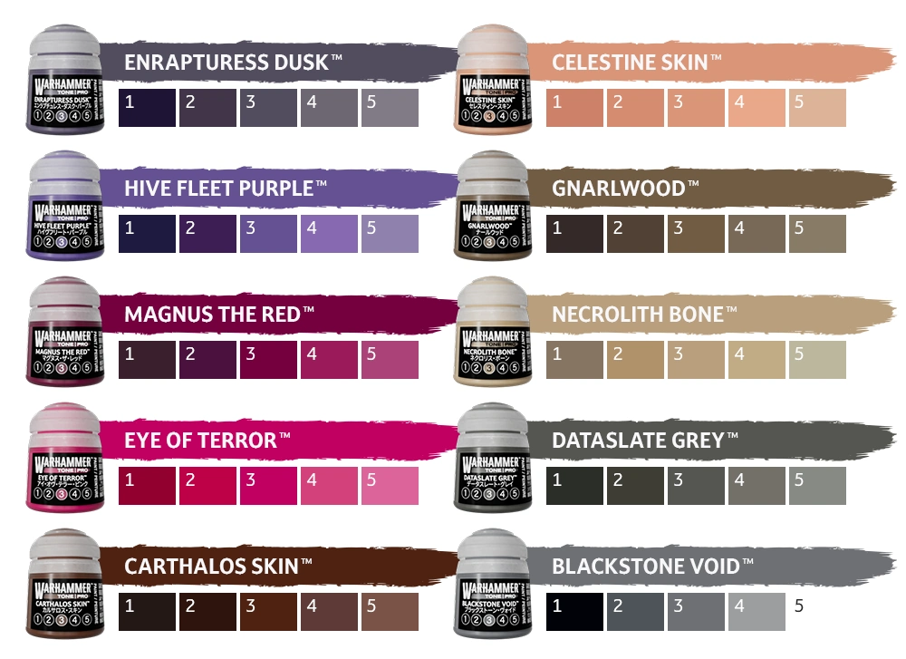 Colours from the Warhammer Tone Pro range